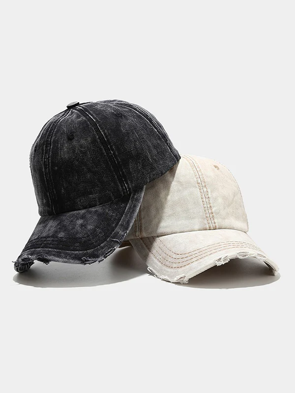 Wash Distressed Denim Ripped Baseball Cap - Image 11
