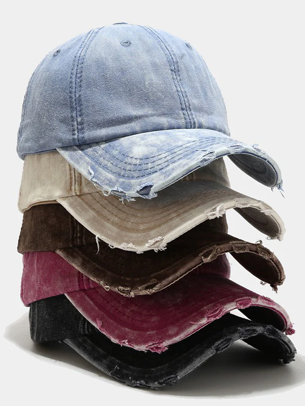 Wash Distressed Denim Ripped Baseball Cap - Image 5