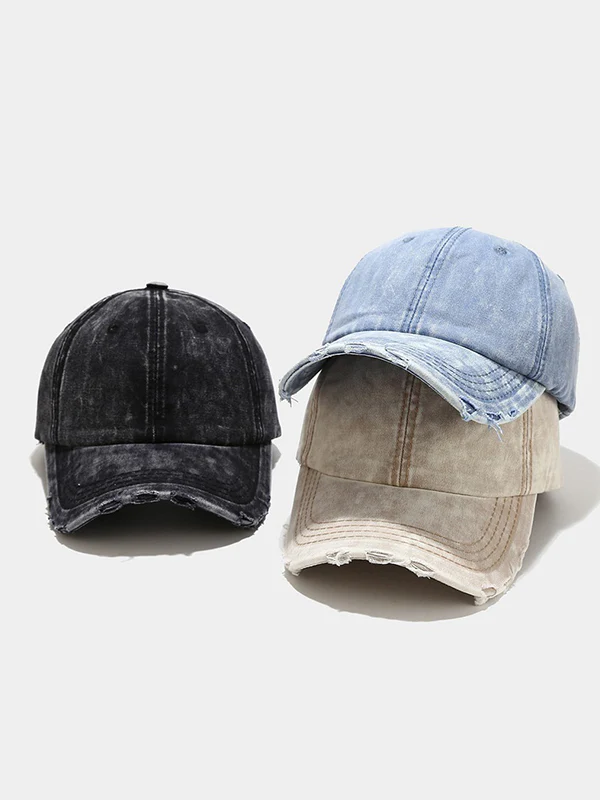 Wash Distressed Denim Ripped Baseball Cap - Image 6