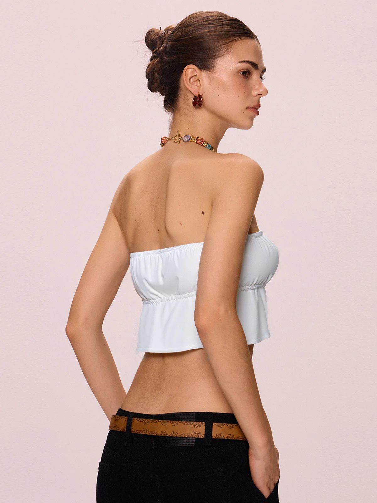 White Lace Up Bandeau Top - Image 5