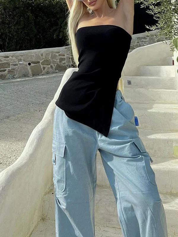 White Split Asymmetric Bandeau Top - Image 20