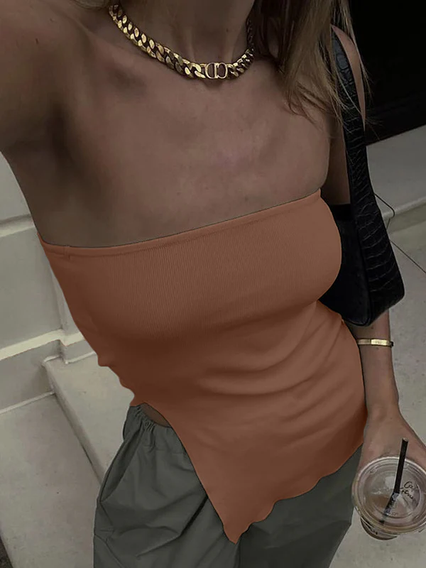 White Split Asymmetric Bandeau Top - Image 25