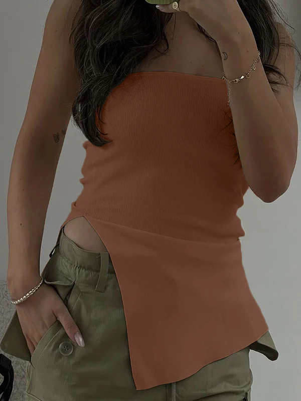 White Split Asymmetric Bandeau Top - Image 26