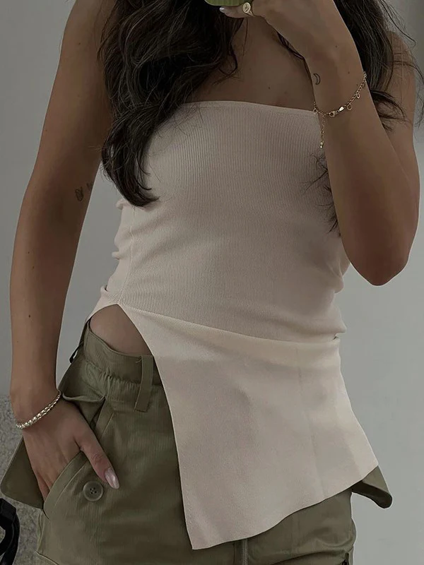 White Split Asymmetric Bandeau Top - Image 6